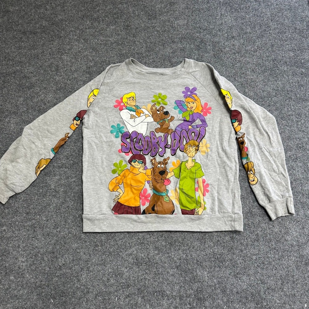 Scooby-Doo Sweatshirt Womens Size L Grey Graphic Mystery Inc Crewneck Pullover